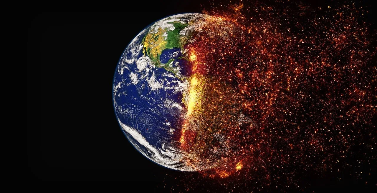 Climate Change - Image showing half of the earth burning up as a metaphor for climate change issues.